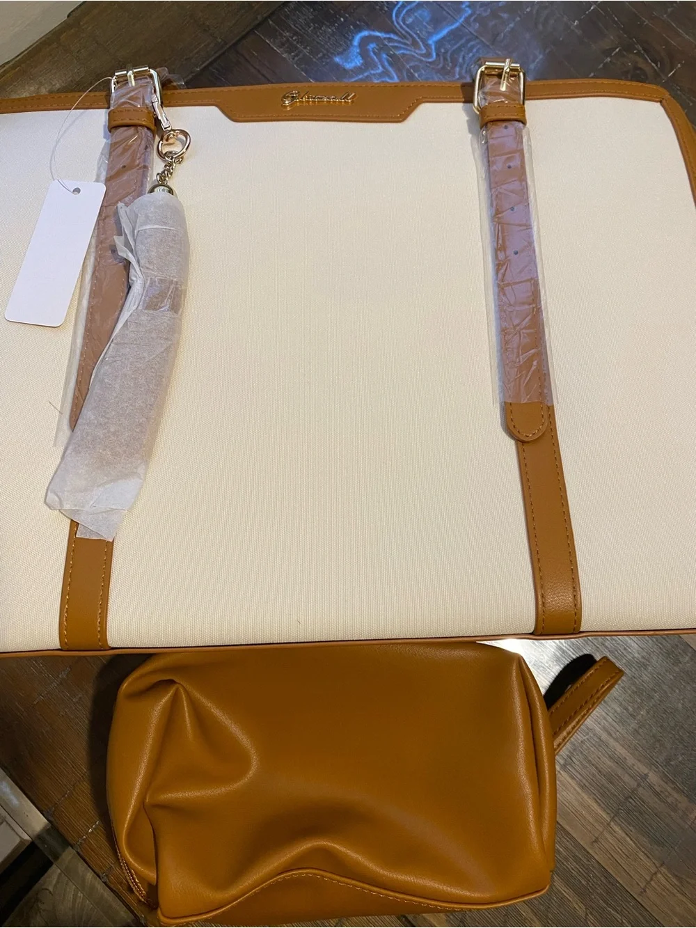 Classic Two-Tone Tote Bag in Cream and Tan by